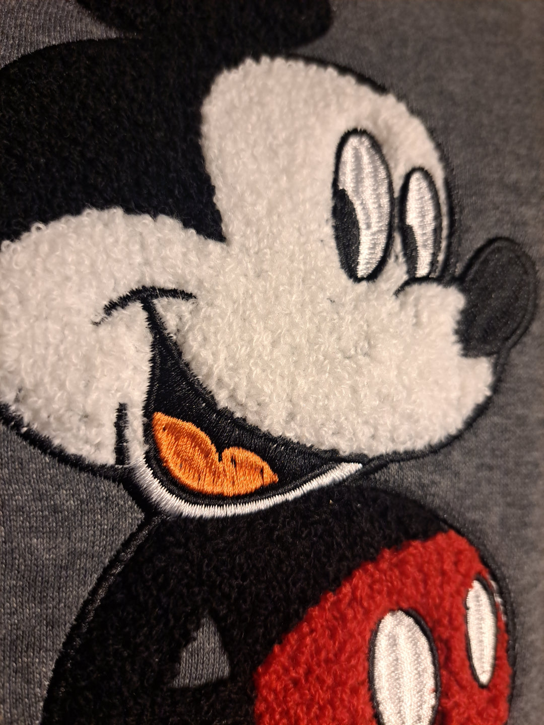 Disney Chenille Patch Print Mickey Character Super Soft Sweatshirt Size L Gray