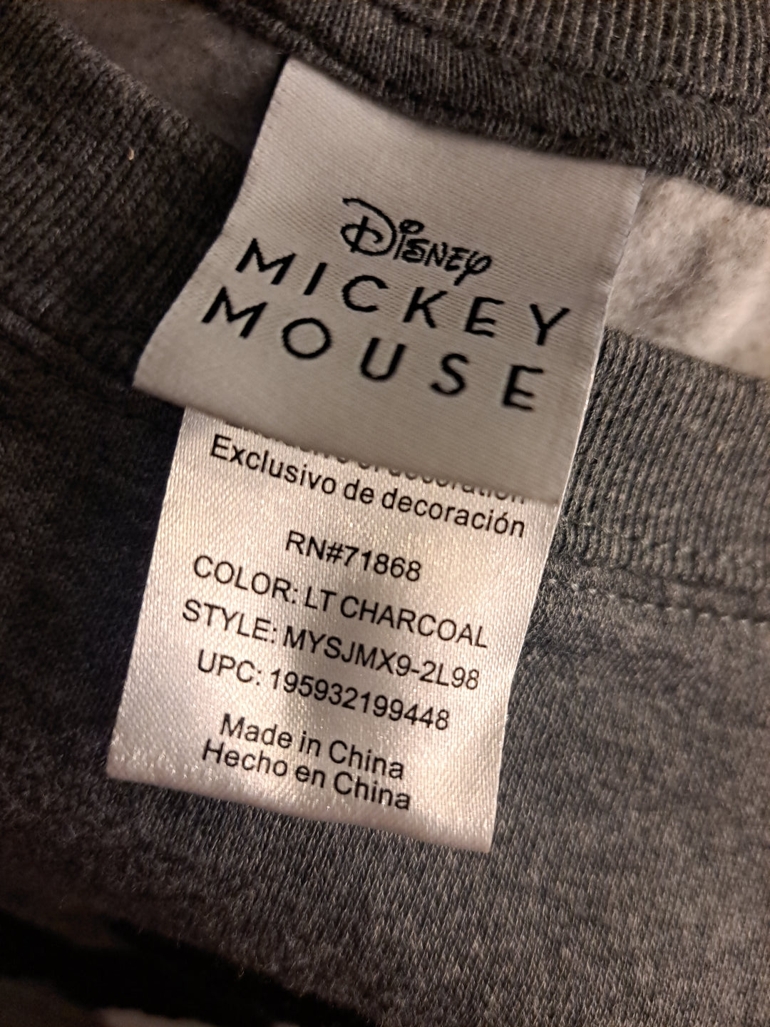 Disney Chenille Patch Print Mickey Character Super Soft Sweatshirt Size L Gray