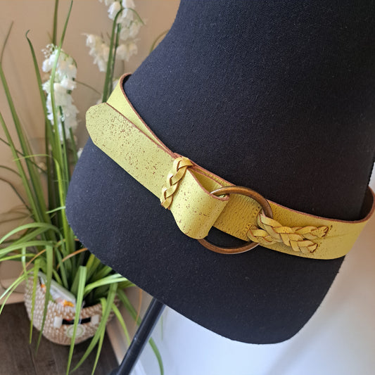 Hollister women's green/yellow leather belt Size M/L