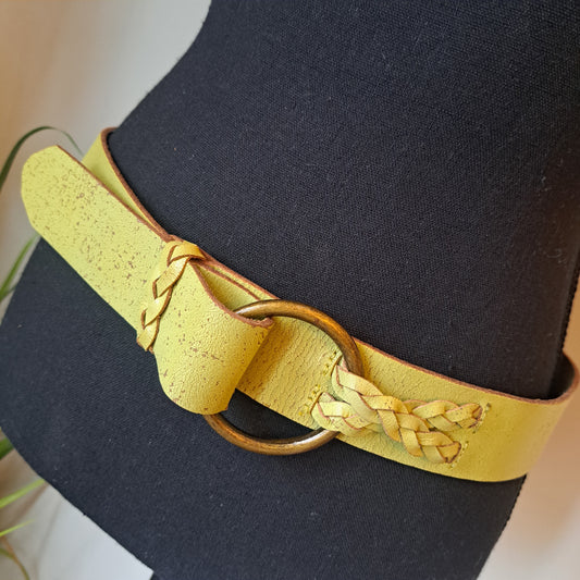 Hollister women's green/yellow leather belt Size M/L