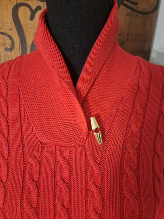 Lauren Ralph Lauren women's petite sweater cotton knit red p/p small