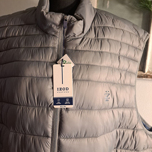 IZOD Puffer Vest Men's 3XLT Quilted Grey Sleeveless Full Zip Pockets NWT