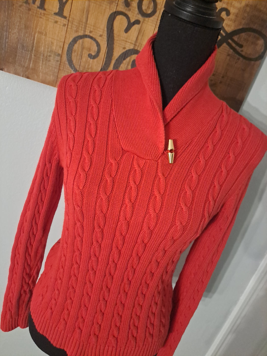 Lauren Ralph Lauren women's petite sweater cotton knit red p/p small